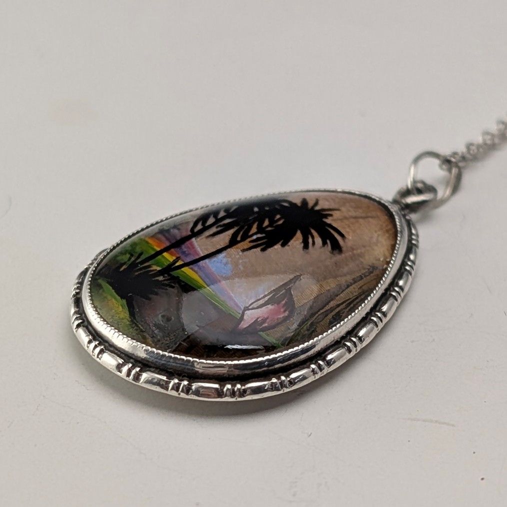 英国ヴィンテージ 純銀台座 バタフライウイングペンダント 純銀