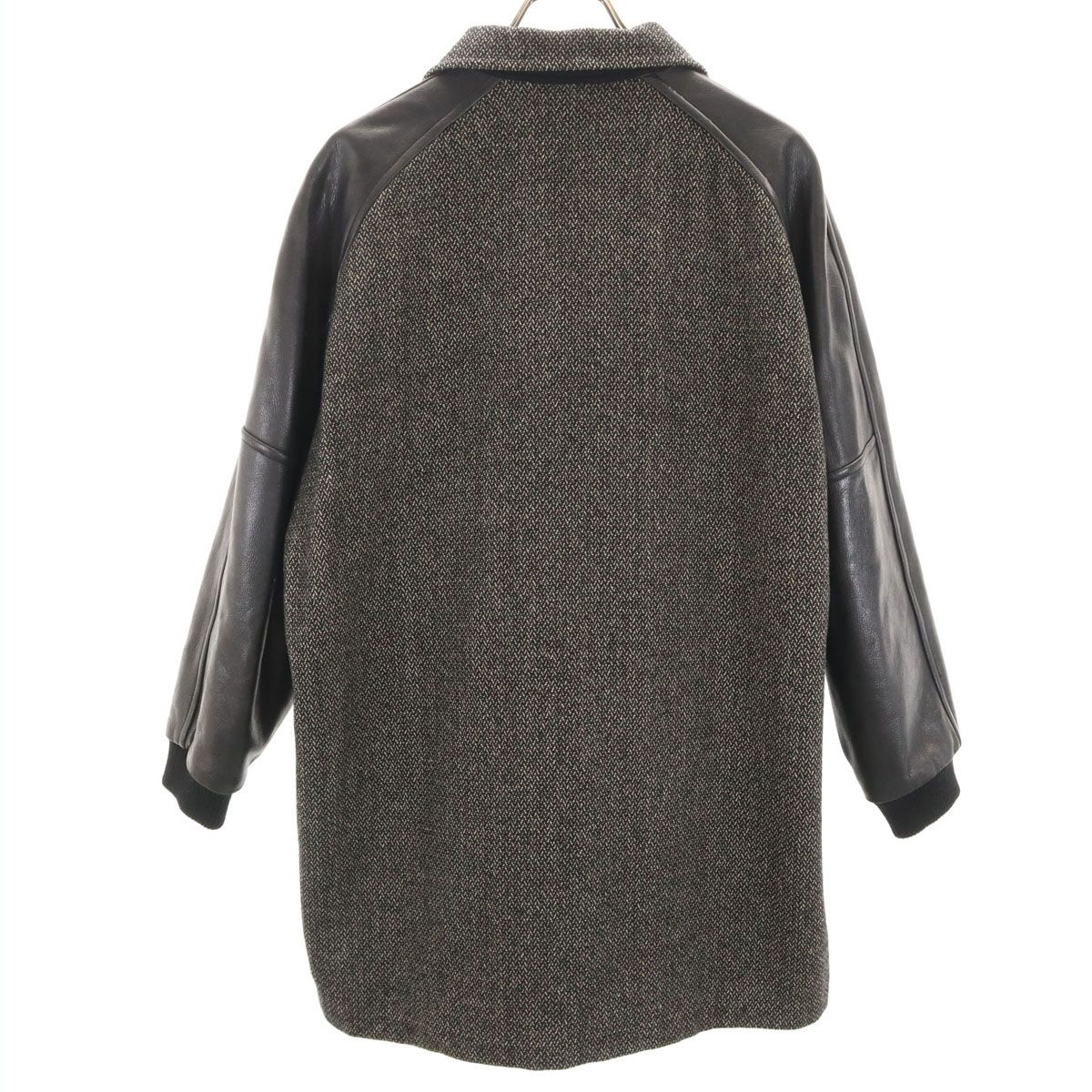 Y s ワイズ 80s ヴィンテージ 鹿革 レザー切替 ウール ステン コート ブラック ヨウジヤマモト メンズ 古着