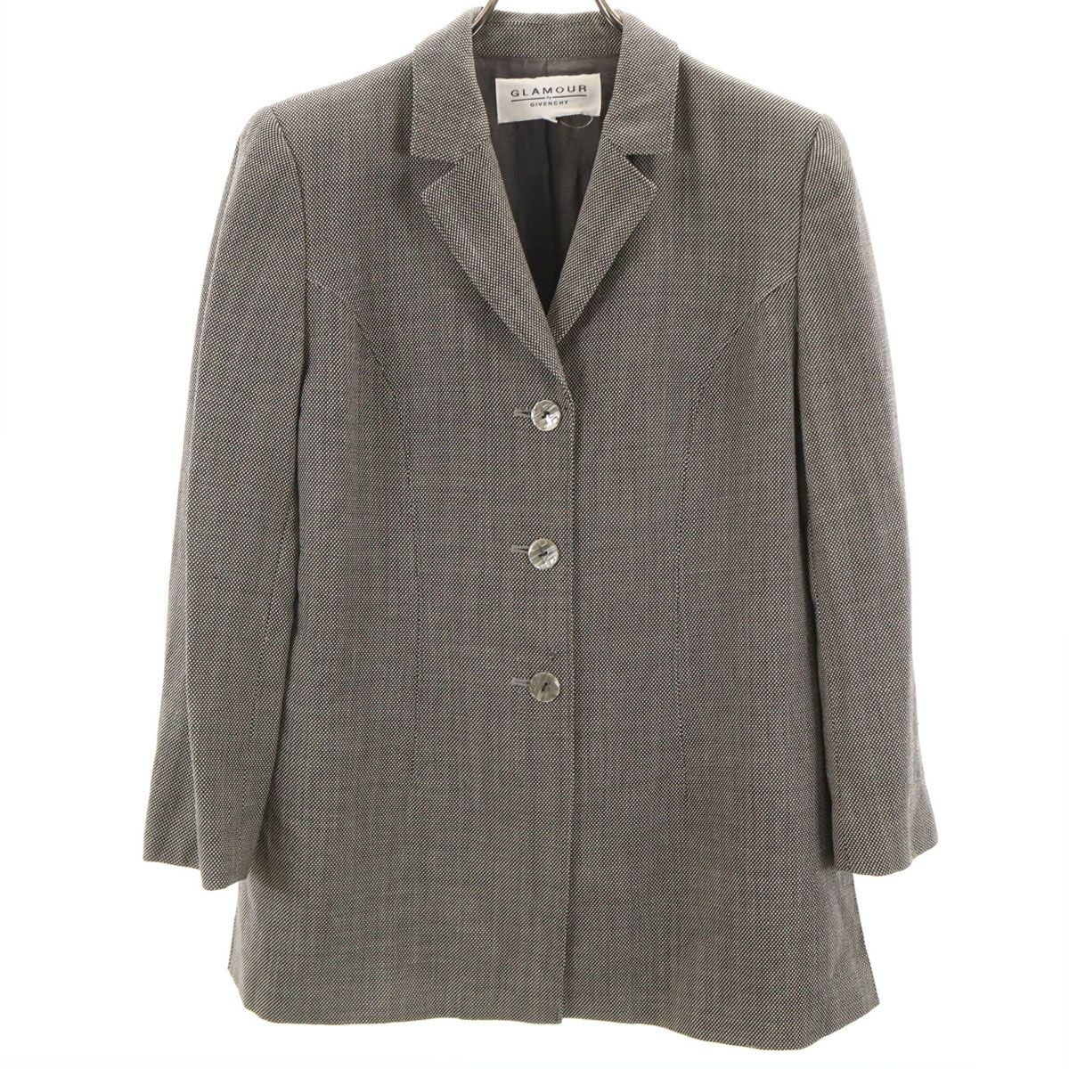 GLAMOUR by GIVENCHY グラマーバイジバンシー 90s 日本製 オールド バーズアイ柄 テーラードジャケット 44 グレージュ レディース GLAMOUR by GIVENCHY グラマーバイジバンシー 90s 日本製 オールド
