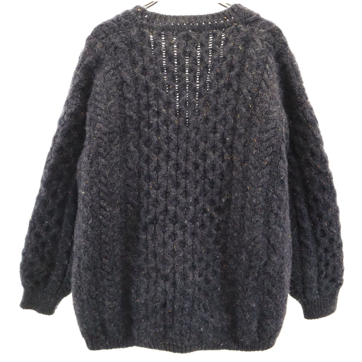 L.L.Bean エルエルビーン 80s アイルランド製 ヴィンテージ 長袖 Vネック ニットカーディガン L チャコールグレー アウトドア レディース 古着