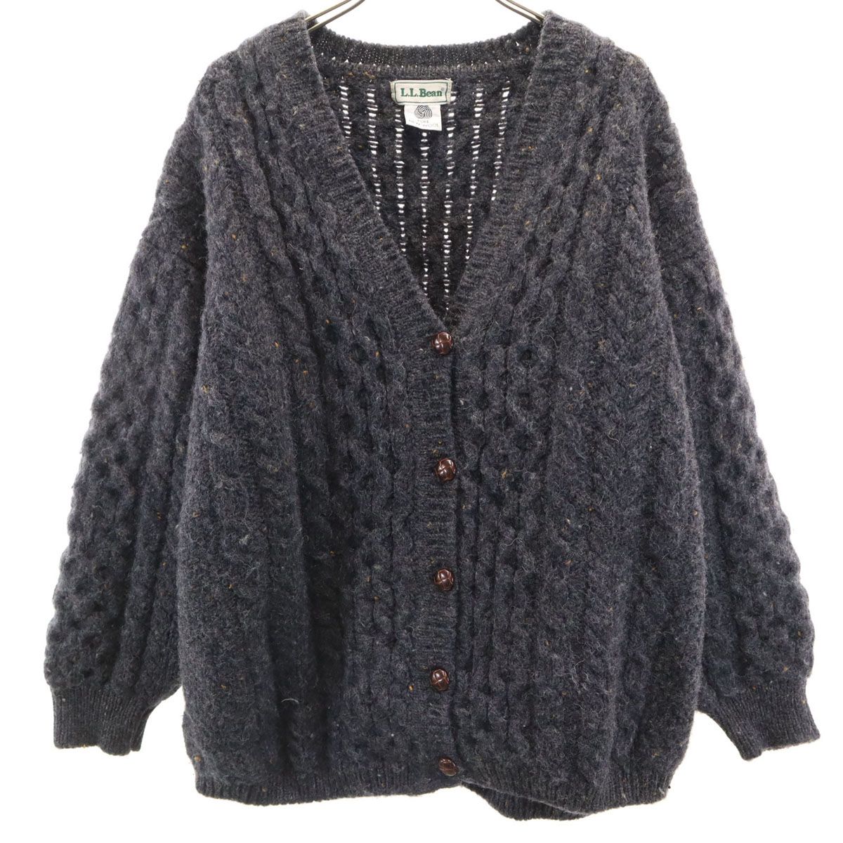 L.L.Bean エルエルビーン 80 s アイルランド製 ヴィンテージ 長袖 Vネック ニットカーディガン L チャコールグレー アウトドア レディース 古着