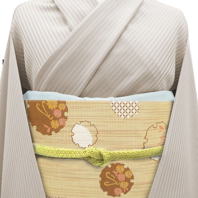 すごい値 袋帯 リサイクル 正絹 全通 リバーシブル 両面 伝統工芸士 古賀勝幸 西陣 ベージュ 雪輪 兎 うさぎ 菊 花 麻の葉 縞 アイボリー カジュアル 仕立て上がり 春 秋 冬 すごいね みやがわ neb 01574