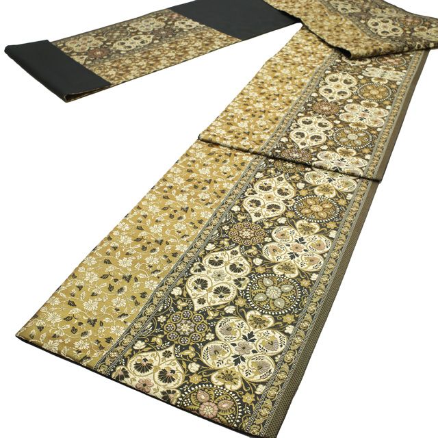  すごい値 袋帯 フォーマル 箔屋清兵衛 西陣 陰山織物 正絹 濃グレー 金 花更紗 花唐草 錦織 落款 金糸 仕立て上がり 春 秋 冬 結婚式 入学式 卒業式 七五三 お茶会 すごいね みやがわ neb 01573 袋帯 帯