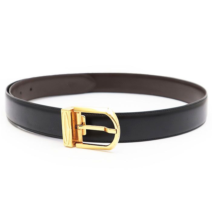 CARTIER PARIS カルティエ パリ ベルト カーフレザー ゴールドバックル ビジネス 小物 メンズ サイズ不明 ウエスト90.5 100.5cm ブラック ゴールド 黒 金色 フランス製 HL236503