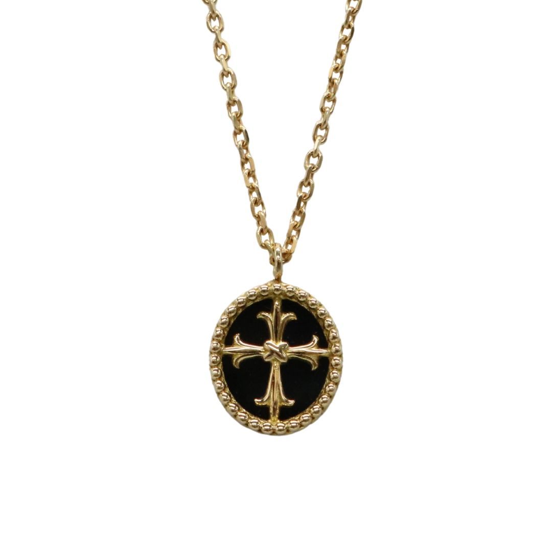 K18YG オニキス クロス ネックレス ユニセックス JD-SHE-5435