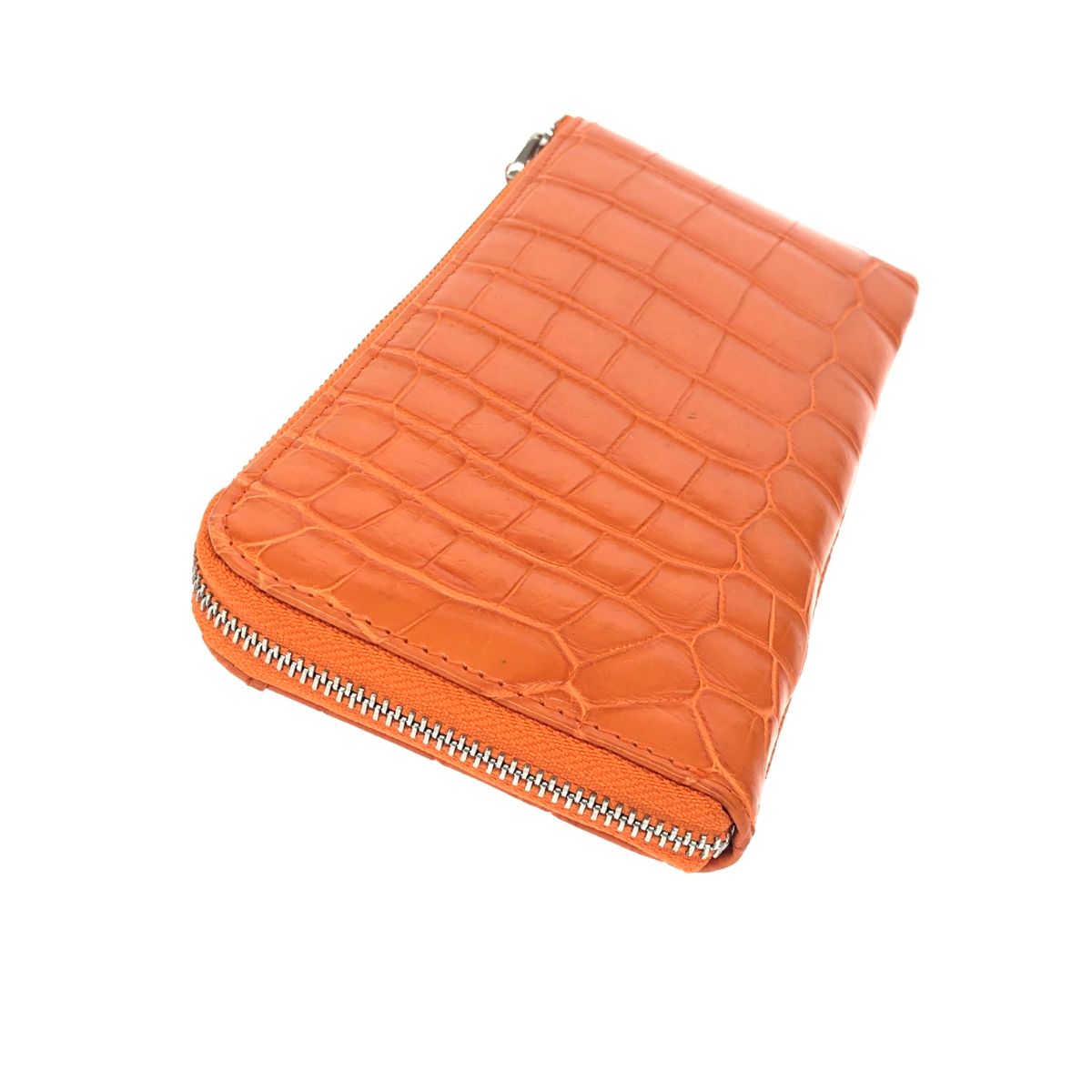 Crocodile クロコダイル L字ファスナー長財布 マット加工 オレンジ