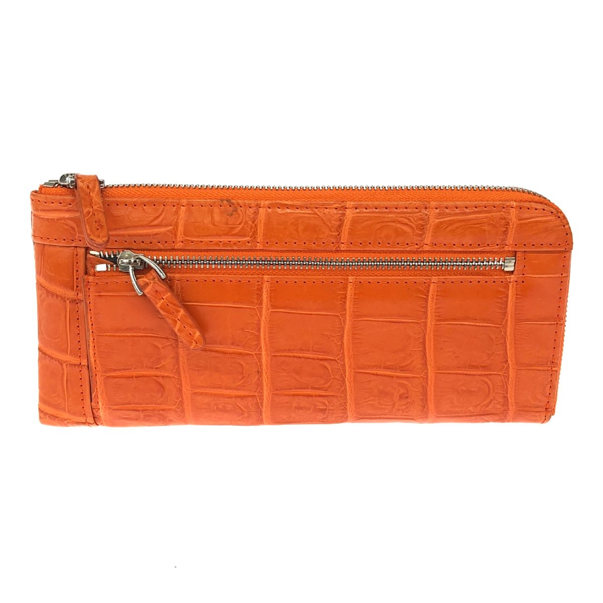 Crocodile クロコダイル L字ファスナー長財布 マット加工 オレンジ