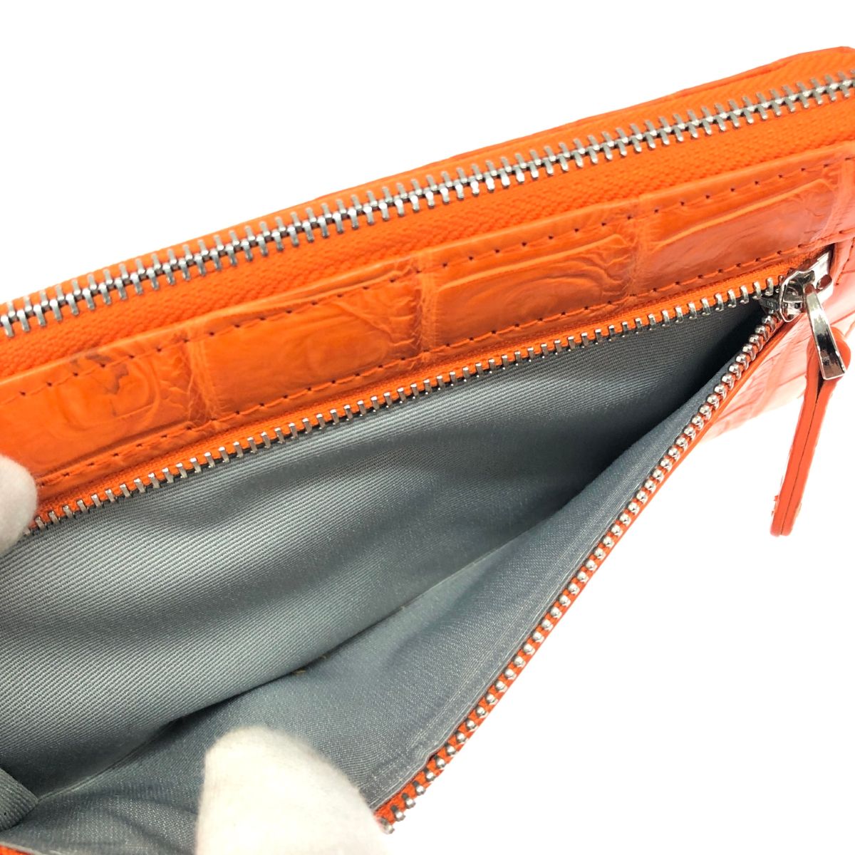 Crocodile クロコダイル L字ファスナー長財布 マット加工 オレンジ