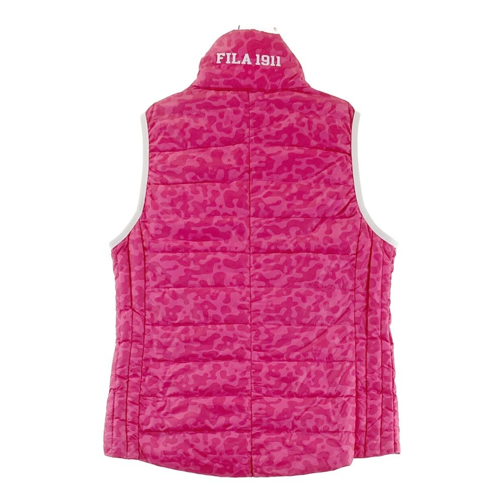 サイズ：M FILA GOLF フィラゴルフ ダウンベスト カモフラ柄 ピンク系