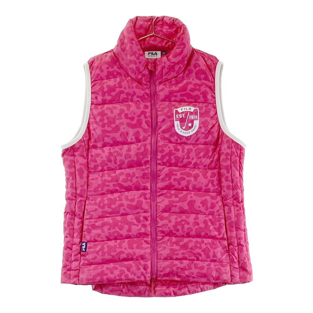 サイズ：M FILA GOLF フィラゴルフ ダウンベスト カモフラ柄 ピンク系