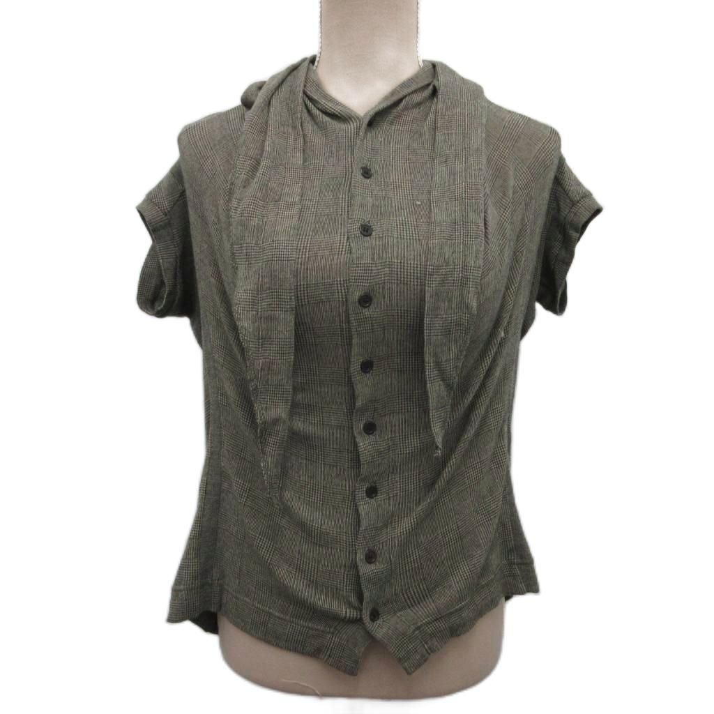 ワイズ Y s シャツ ブラウス 変形デザイン チェック コットン YW-T54-564 グレー 2 約M