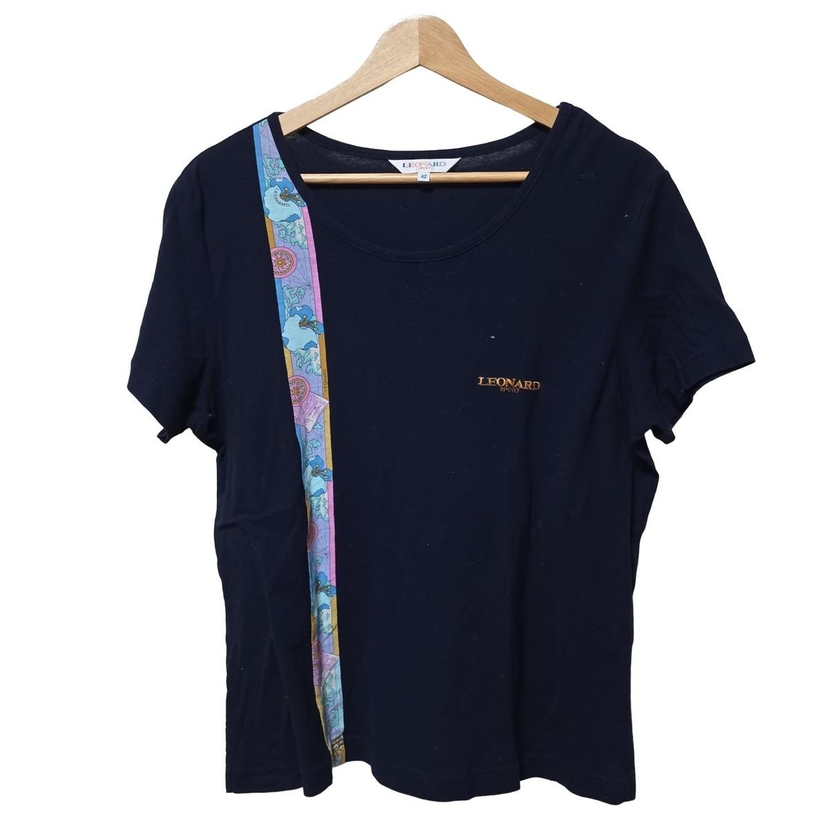 LEONARD SPORT レオナールスポーツ 半袖カットソー サイズ42 L レディース - ネイビー×ピンク×マルチ 花柄