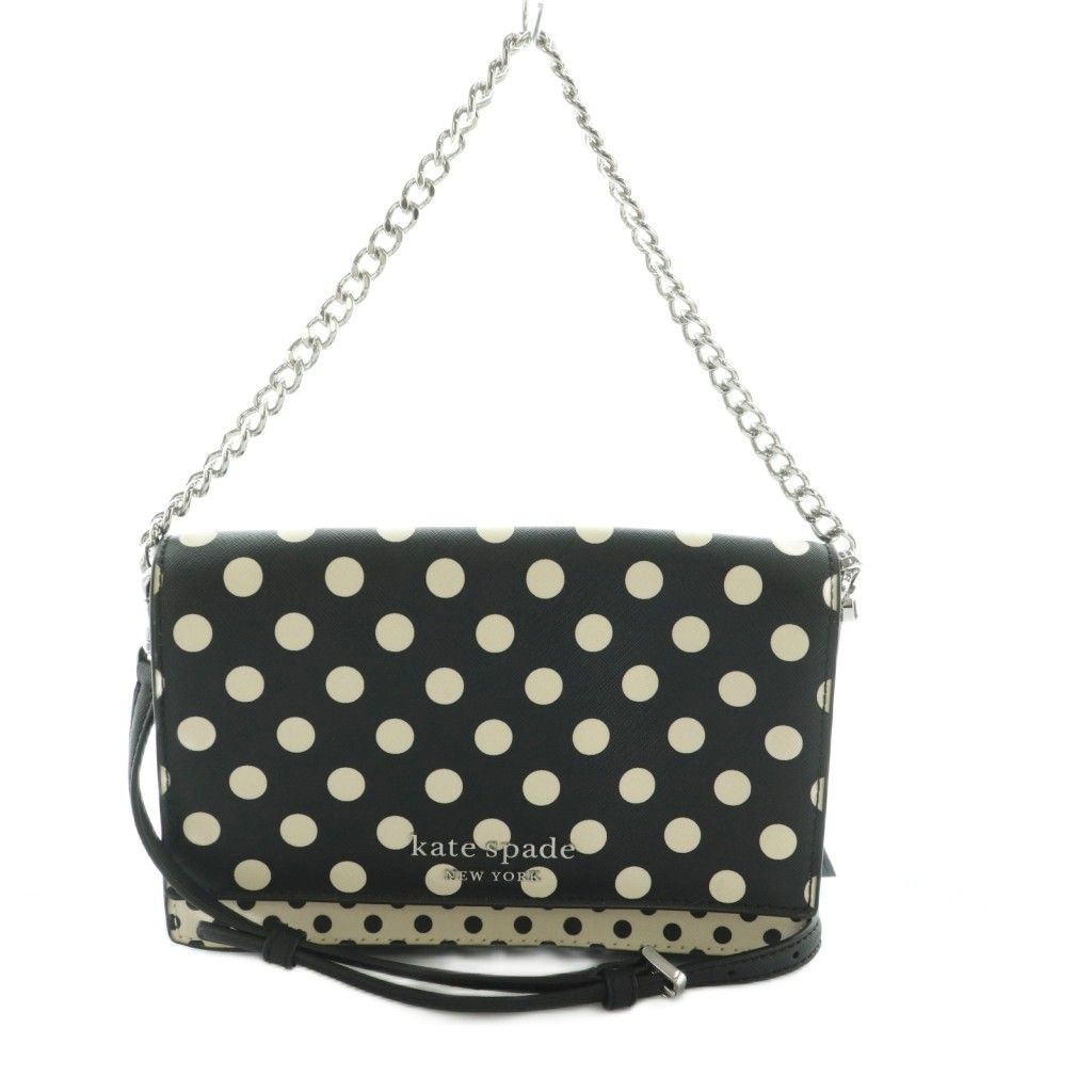 ケイトスペード KATE SPADE 2way ショルダーバッグ ハンドバッグ チェーン ドット柄 フラップ 黒 ブラック ライトベージュ MI GY49