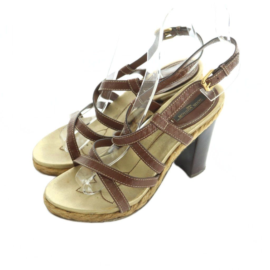 ルイヴィトン LOUIS VUITTON サンダル チャンキーヒール ストラップ 35 22 5 cm ブラウン MI GY 53