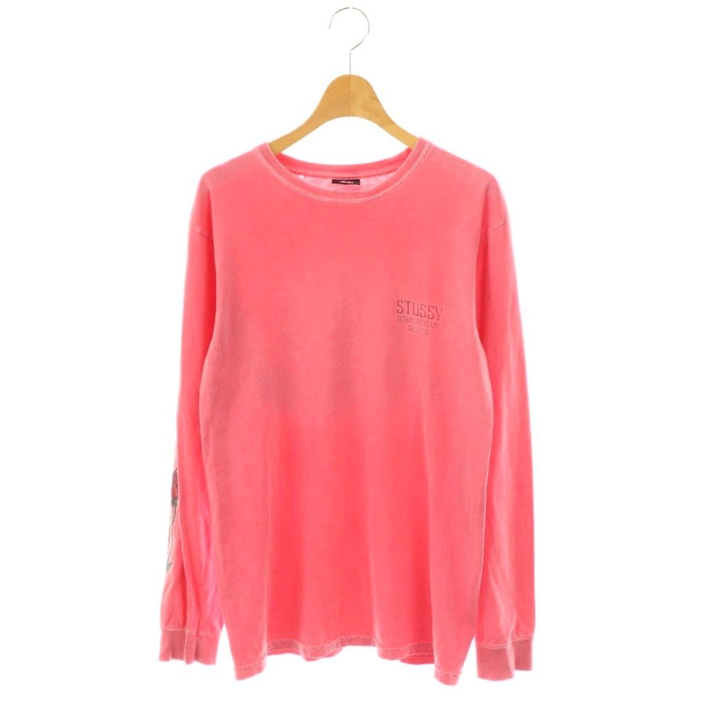 ステューシー STUSSY ロンT Tシャツ S ピンク ロゴプリント ローズプリント マルチ ES GY53