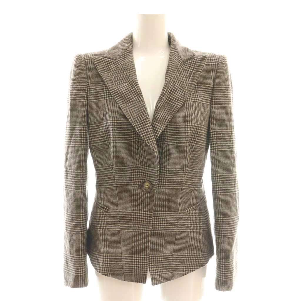 ジョルジオアルマーニ GIORGIO ARMANI テーラードジャケット チェック ウール カシミヤ混 38 ブラウン ブルー ベージュ CX GY53