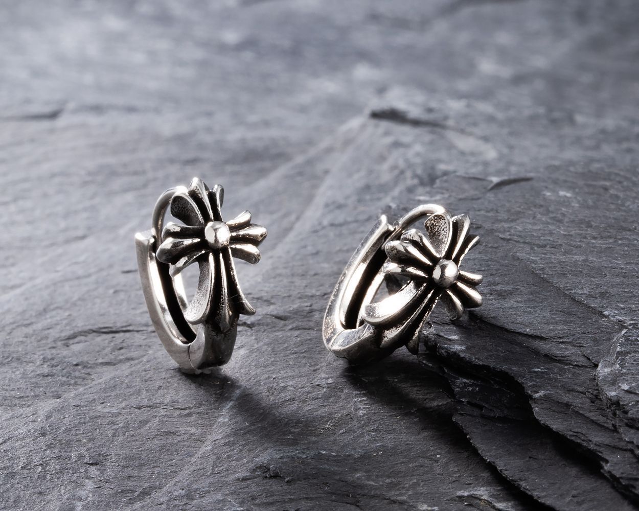 シルバー925 クロスフープピアス 十字架 メンズ レディース 両耳