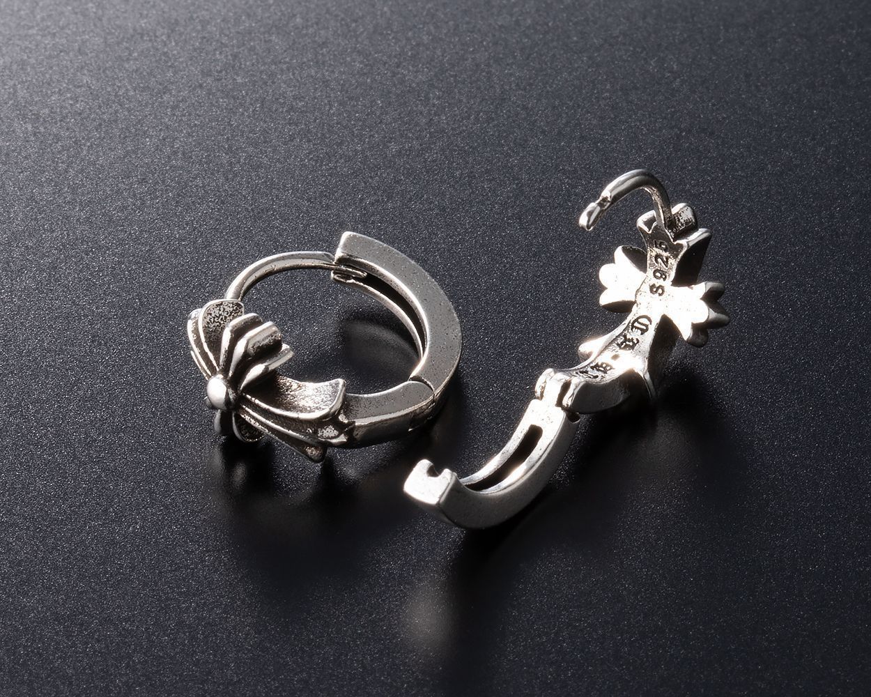 シルバー925 クロスフープピアス 十字架 メンズ レディース 両耳