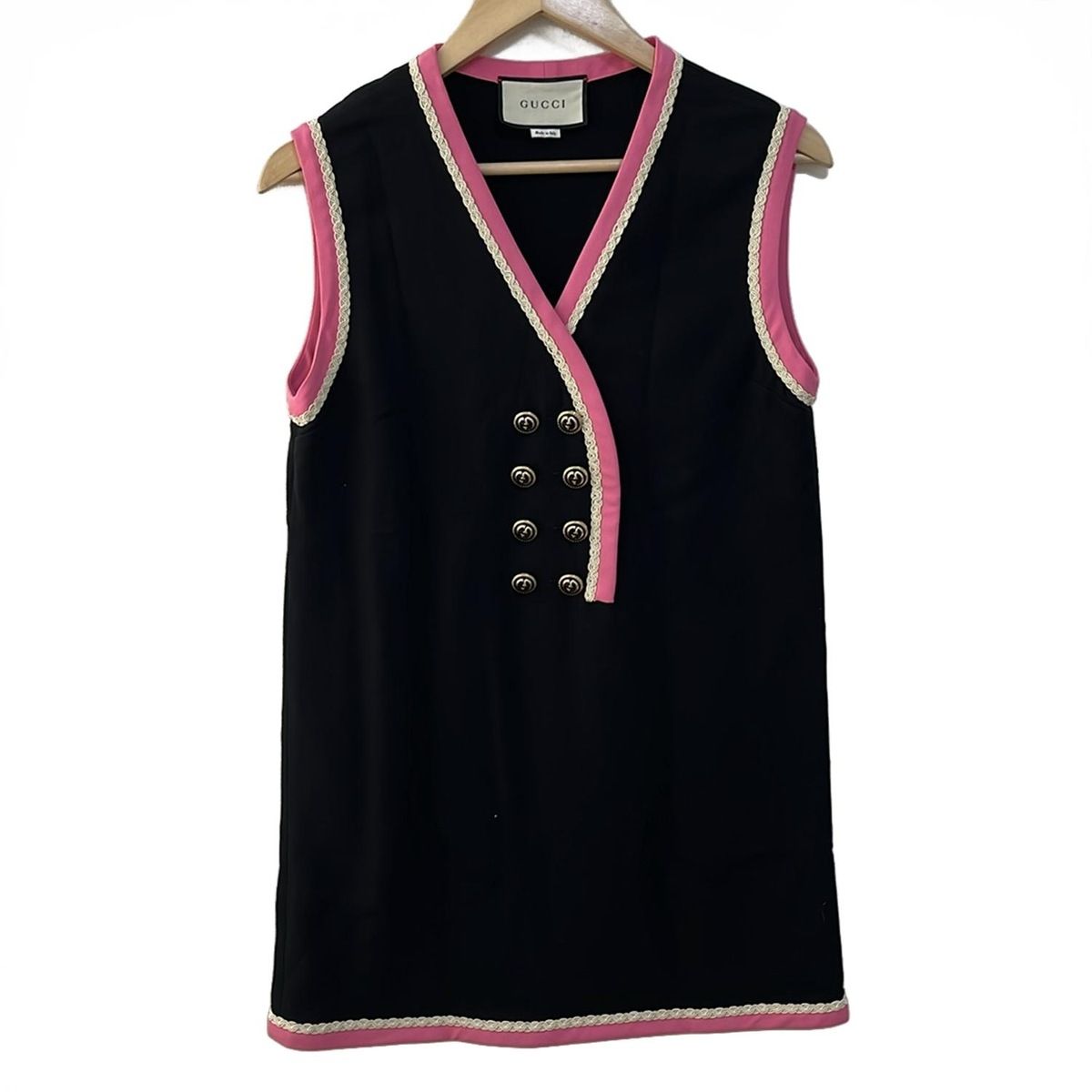 GUCCI グッチ ノースリーブカットソー サイズ36 S レディース - 577114 ZKR01 黒×ピンク×アイボリー ロング丈