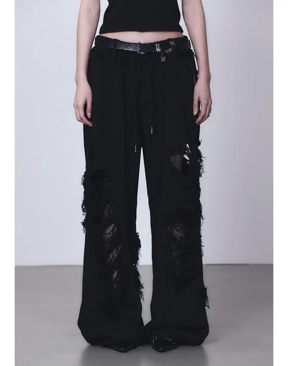 TREEMINGBIRD スクラッチダメージ ワイドパンツ ブラック