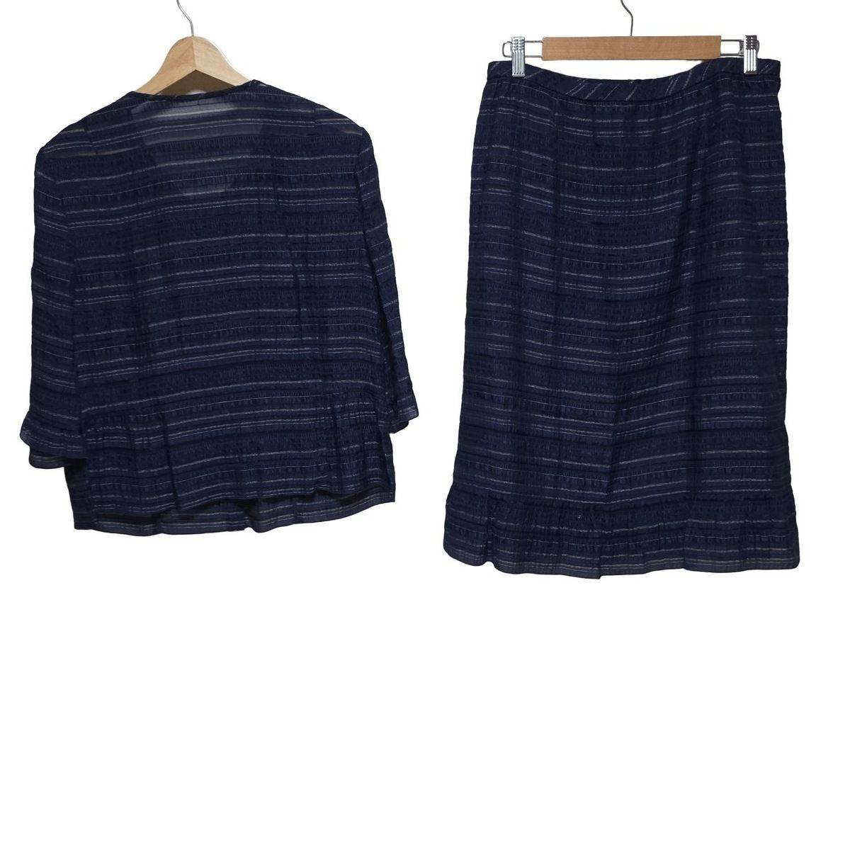 Leilian レリアン スカートセットアップ レディース - ダークネイビー×シルバー ボーダー