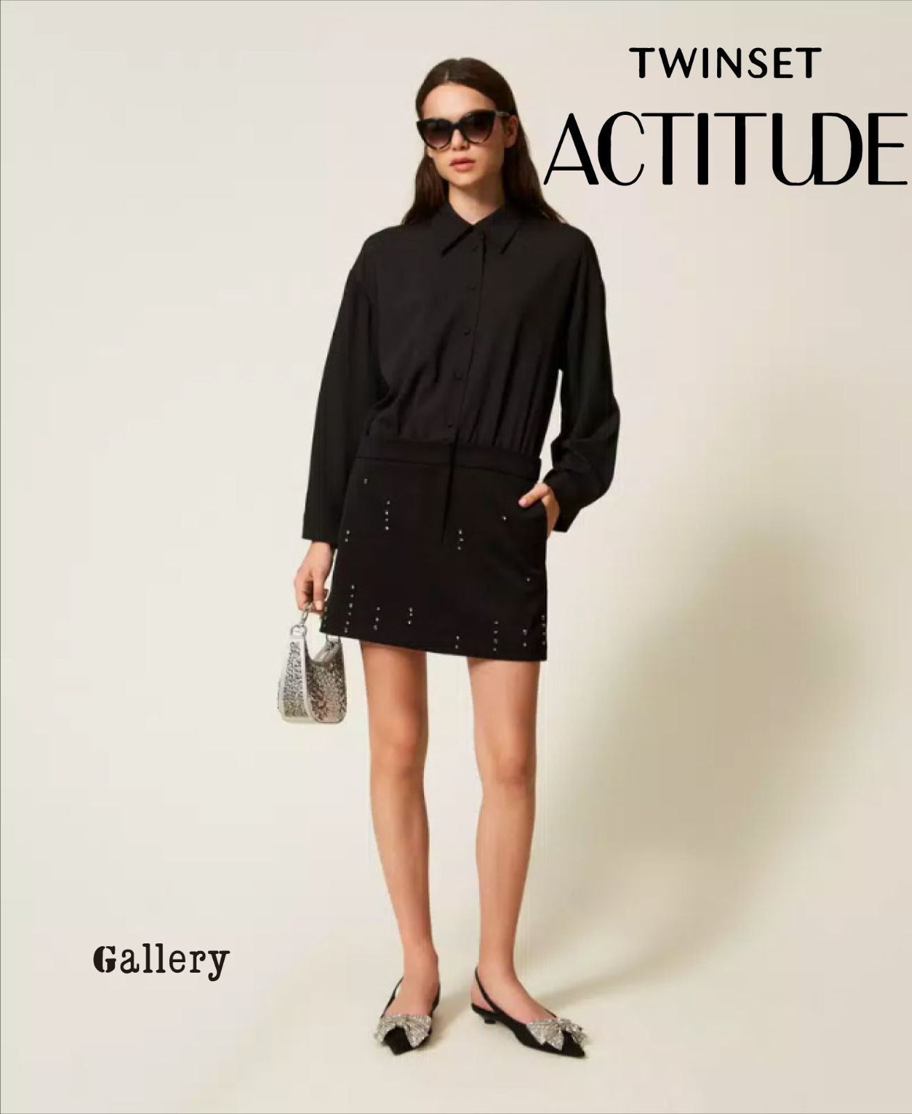 い TWINSET ACTITUDE ツインセットアクティテュード セパレート風ドレス ワンピース ミニドレス フォーマル パーティー XS