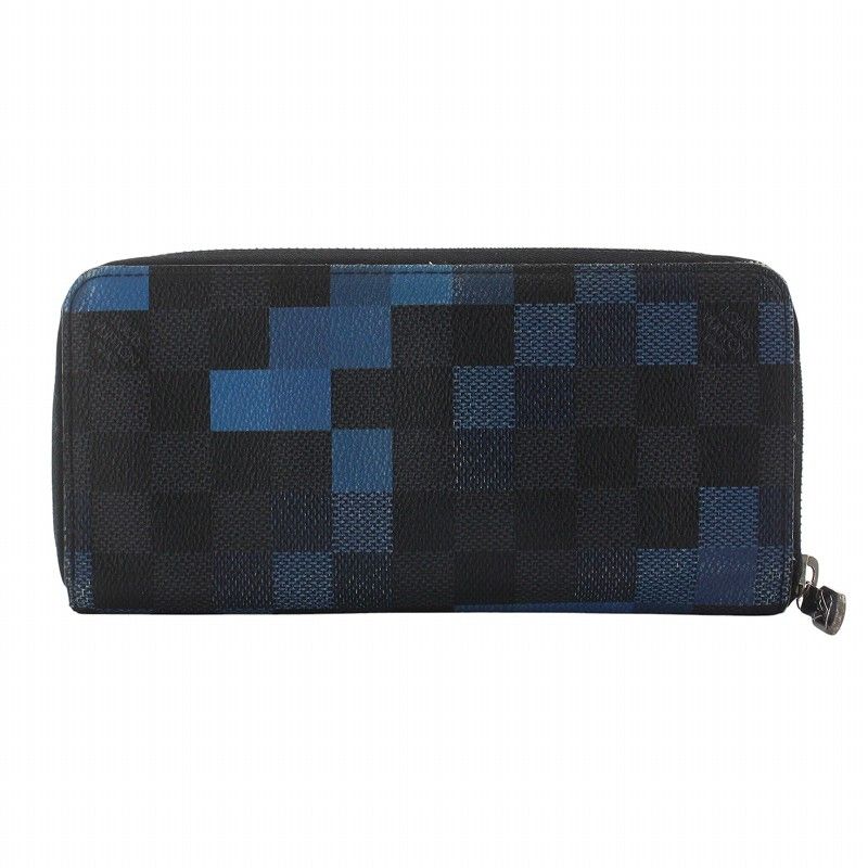ルイヴィトン LOUIS VUITTON ダミエ グラフィット ピクセル ジッピー ウォレット ヴェルティカル 長財布 ラウンドファスナー 黒 ブラック 青 ブルー N60170 GY18 MQ OH