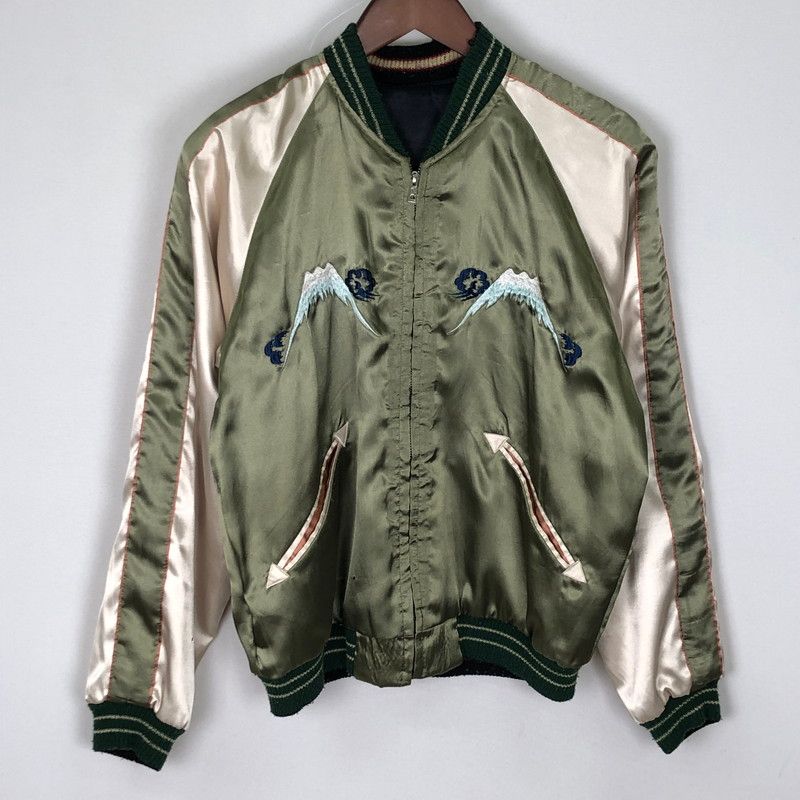 美品 フラットヘッド 別珍 スカジャン 髑髏 龍 リバーシブル 黒