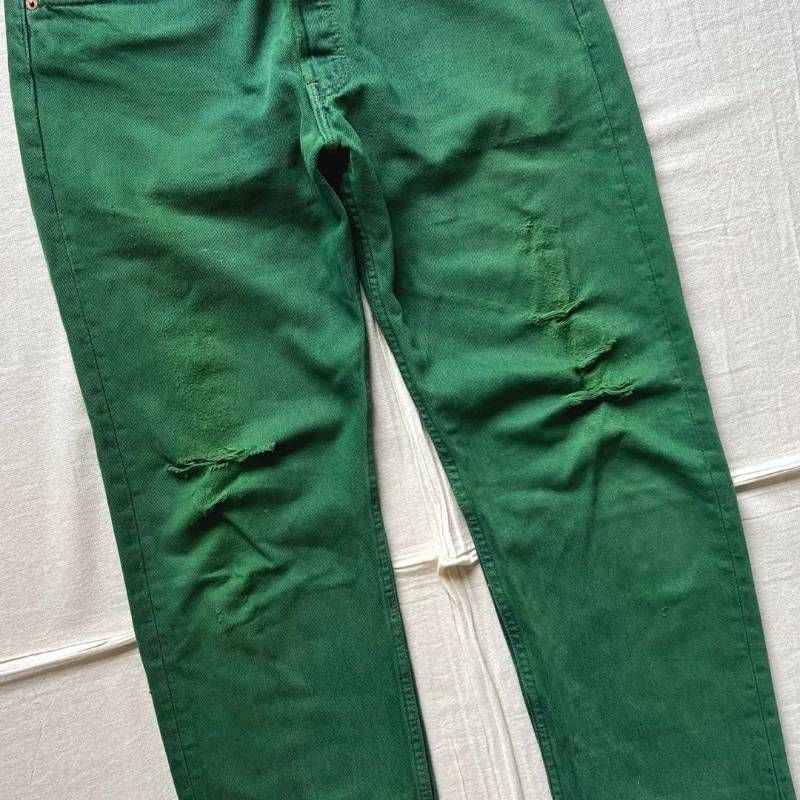最高品質を待つ！ MADE IN USA 1996年11月 アメリカ製 Levi s 501 リーバイス 赤タブ ストレートデニム ジーンズ W33 L34 ボタンフライ 546 マーフィー工場 後染めグリーン 紙パッチ green straight denim お見逃し無く！