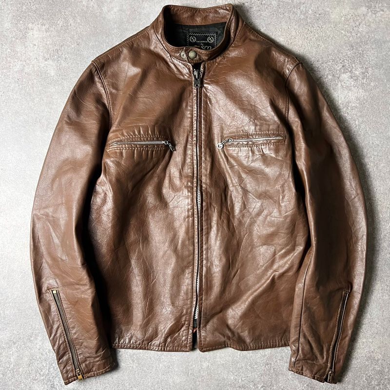 70s ARSCO サテン ライナー 本革 レザー シングル ライダース ジャケット 70年代 アメリカ製 ビンテージ ブラウン 革ジャン