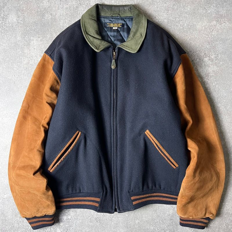 90s USA製 BROOKS BROTHRS スタジャン 90s USA製 Brooks Brothers 本革 スエード ウール スタジアム