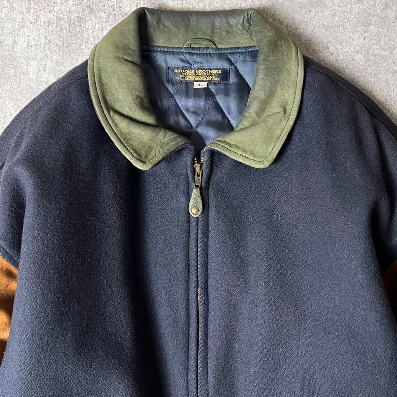 90s USA製 BROOKS BROTHRS スタジャン 90s USA製 Brooks Brothers 本革 スエード ウール スタジアム
