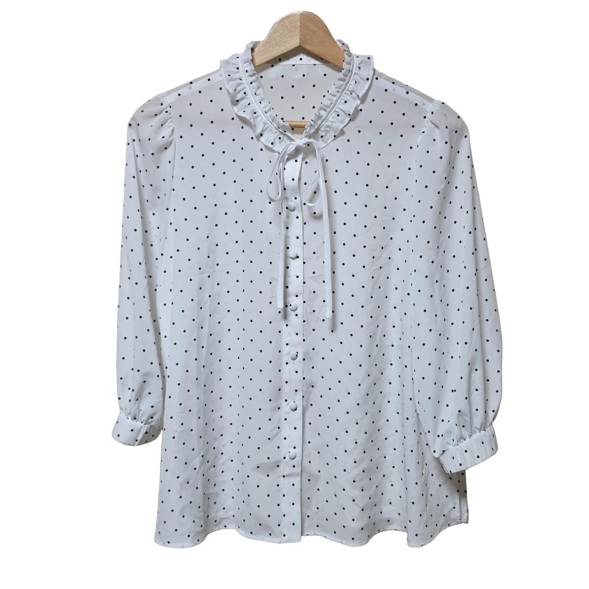 Rene ルネ 七分袖シャツブラウス サイズ34 S レディース - 白×黒 ドット柄 フリル