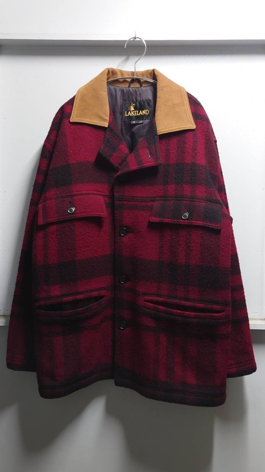 80-90’s LAKELAND 襟レザー ウールジャケット サイズ40