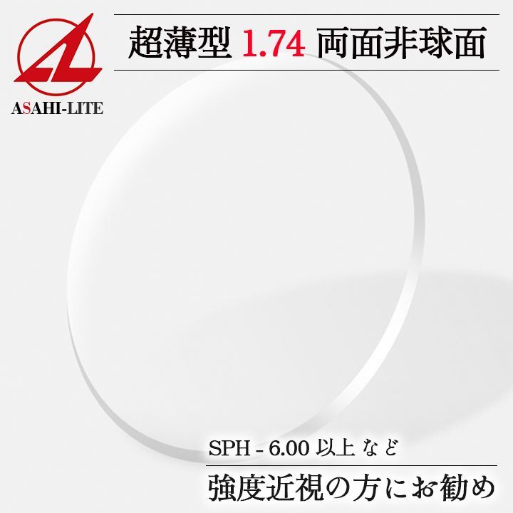 Asahi Optical Hyper Index 174 DAS 両面非球面 屈折率1.74 薄型 度付きレンズ 透明クリア SPH値が-6.00以上の方に 3 000円でライト 染色も made in Japan