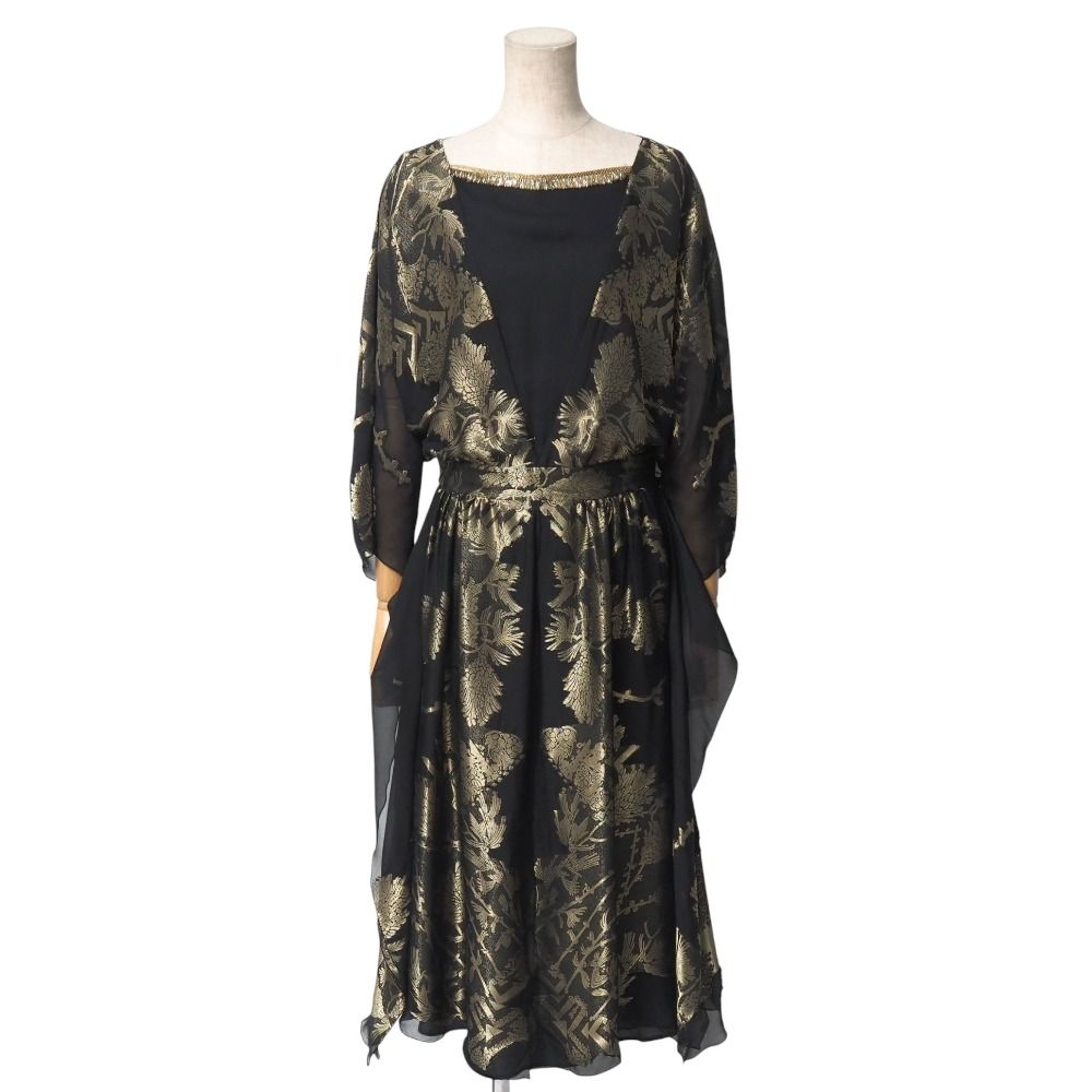 ETRO エトロ ワンピース サイズ42 シルク混 フ ボートネック ドロップショルダー 七分袖 総柄 ロングワンピース イタリア製 ブランド古着 20251110 RA6541