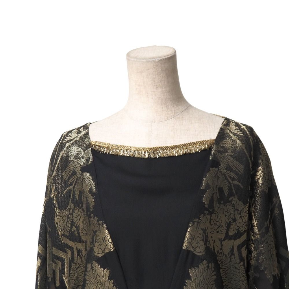  ETRO エトロ ワンピース サイズ42 シルク混 フ ボートネック ドロップショルダー 七分袖 総柄 ロングワンピース イタリア製 ブランド古着 RA 6541 長袖 七分袖 その他