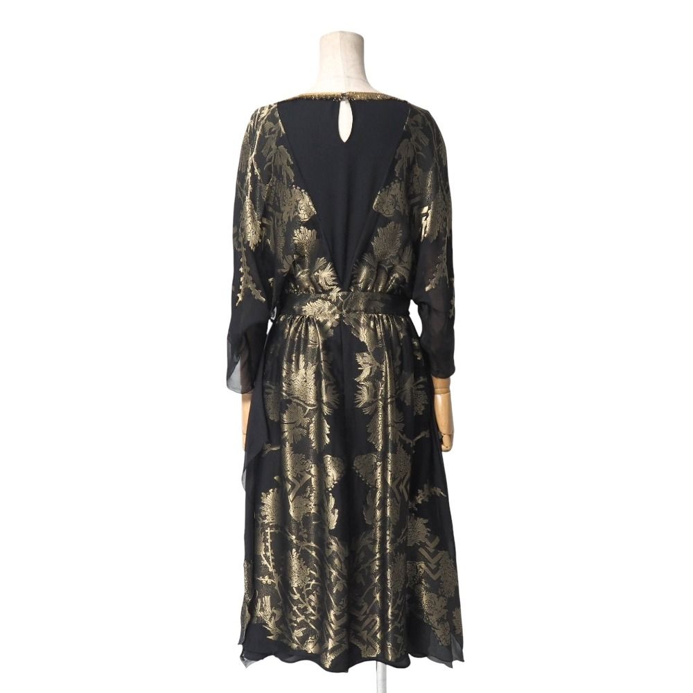 ETRO エトロ ワンピース サイズ42 シルク混 フ ボートネック ドロップショルダー 七分袖 総柄 ロングワンピース イタリア製 ブランド古着 RA 6541