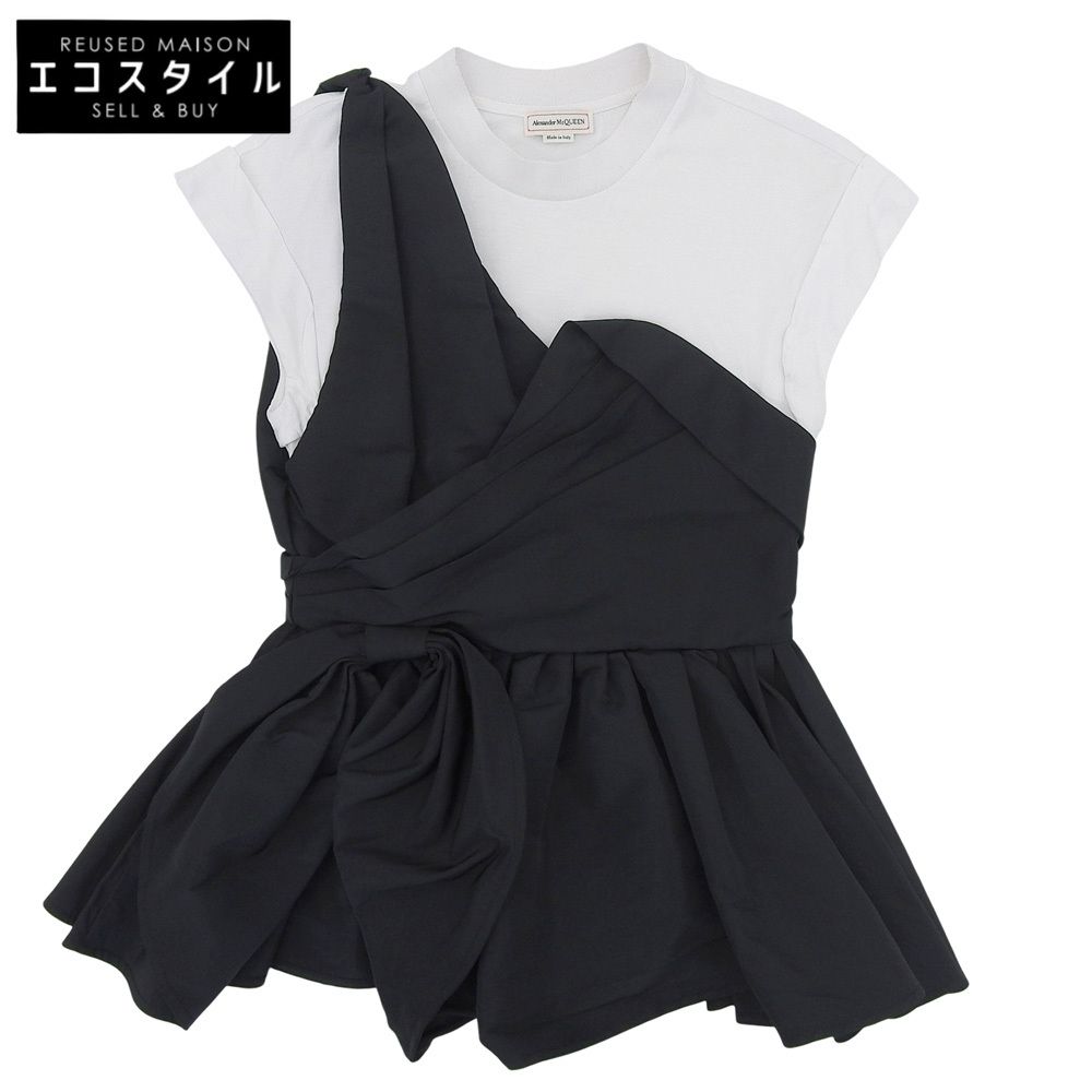 Alexander McQueen アレキサンダーマックイーン アシンメトリー レイヤード カットソー ブラウス ブラック×ホワイト 40 707098 40