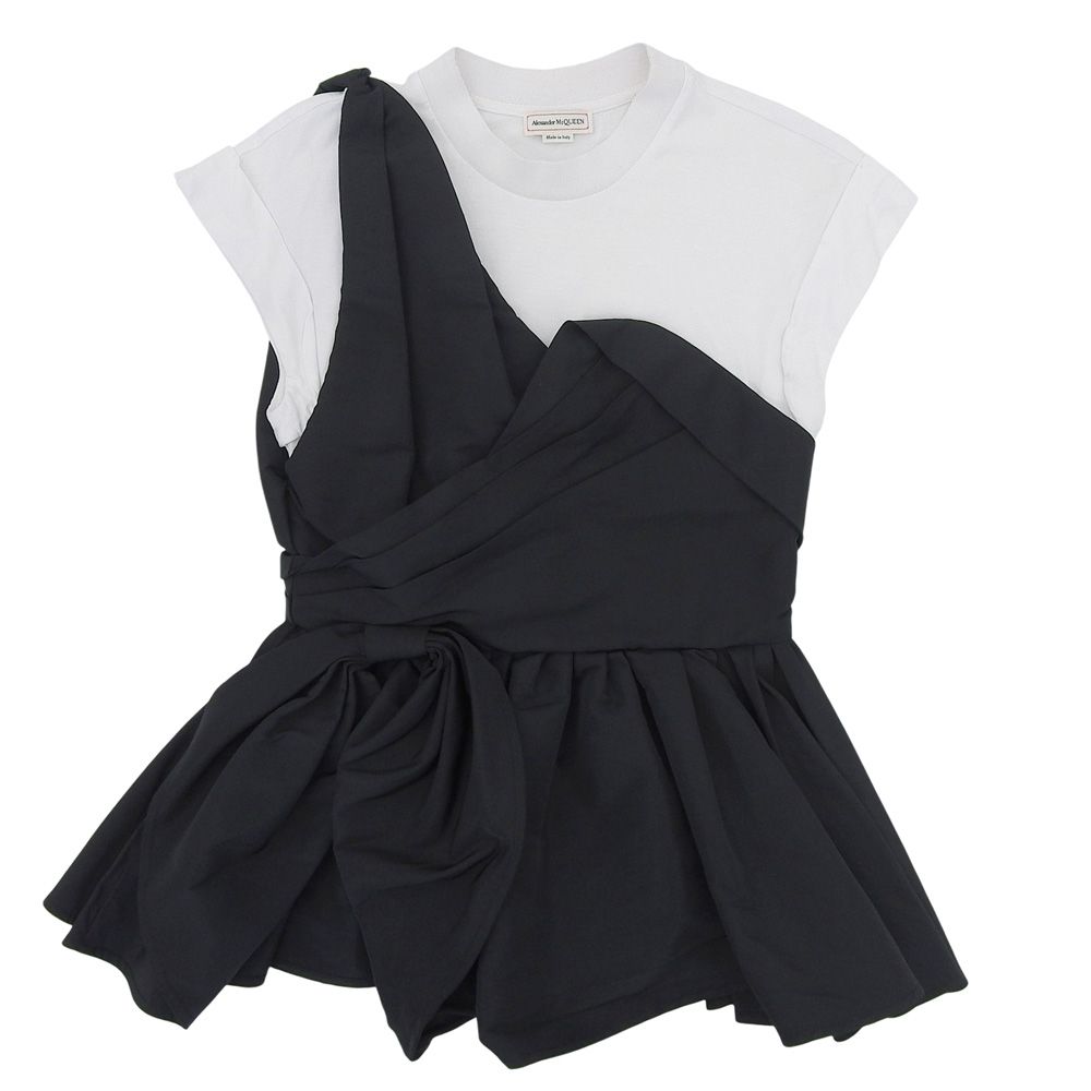 Alexander McQueen アレキサンダーマックイーン アシンメトリー レイヤード カットソー ブラウス ブラック×ホワイト 40 707098 40