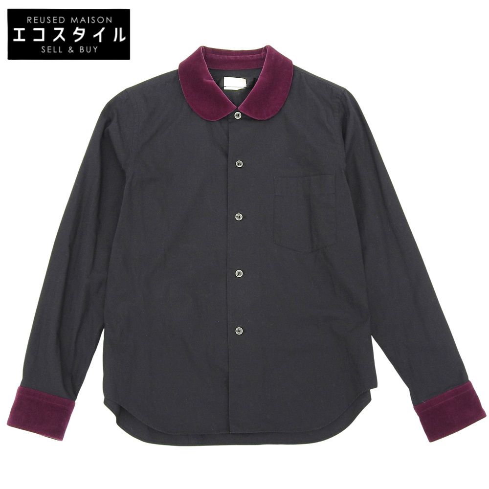 BLACKCOMMEdesGARCONS ブラックコムデギャルソン ラウンド ベロア切り替え シャツ トップス メンズ ブラック XS 1S-B010 XS
