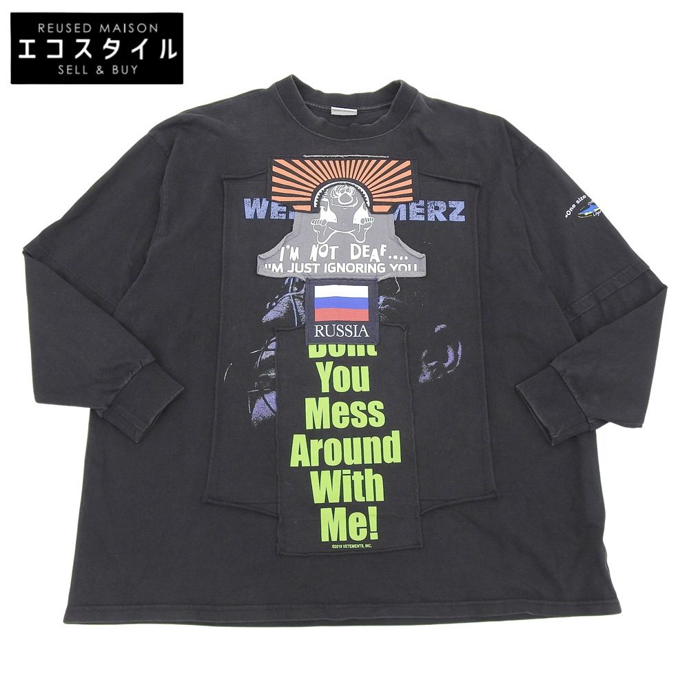 VETEMENTS ヴェトモン Oversized Patchwork L S Tee ロングスリーブ Tシャツ トップス メンズ ブラック XS 19AW MAH19TR206 XS