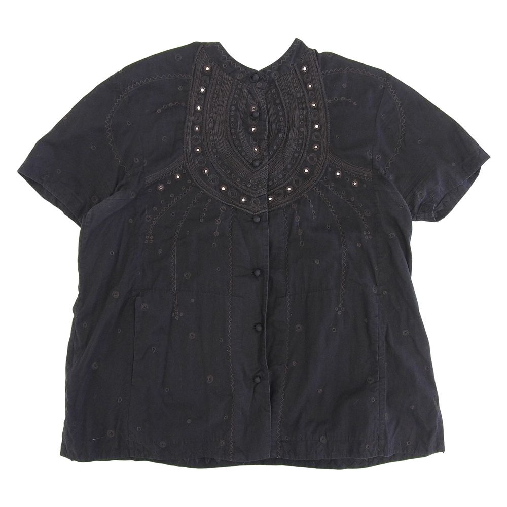 Haat ハート コットン 半袖 シャツブラウス トップス レディース 黒 ブラック ブラウン刺繍 2 HA62FJ642 2