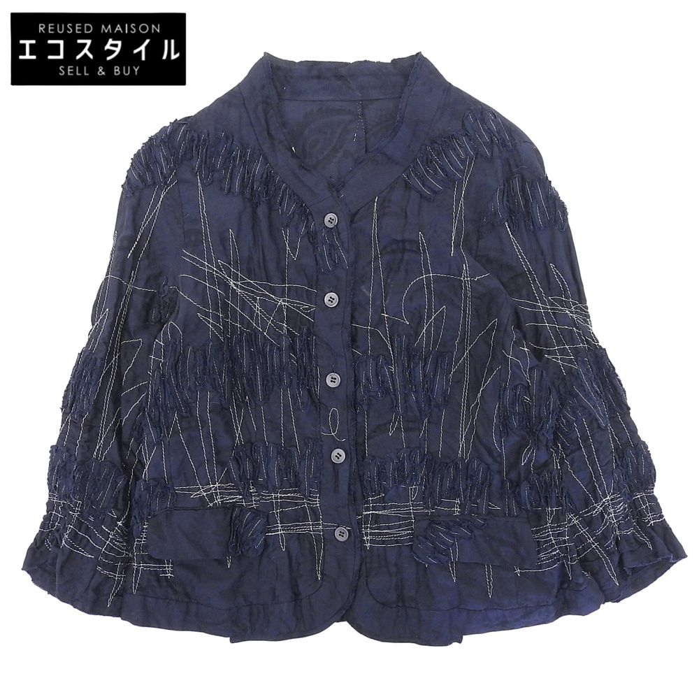 Haat ハート 美品 刺繍 七分袖 シャツ ブラウス トップス ネイビー レディース 3 HA81FJ587 3