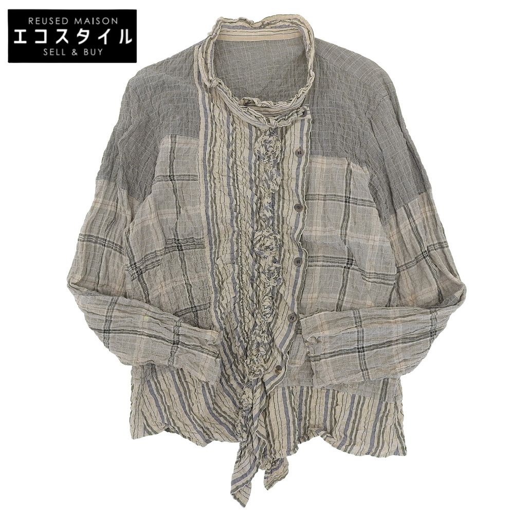 Haat ハート チェック 絞り加工 長袖 ブラウス トップス レディース ベージュ系 3 HA63FJ513 3