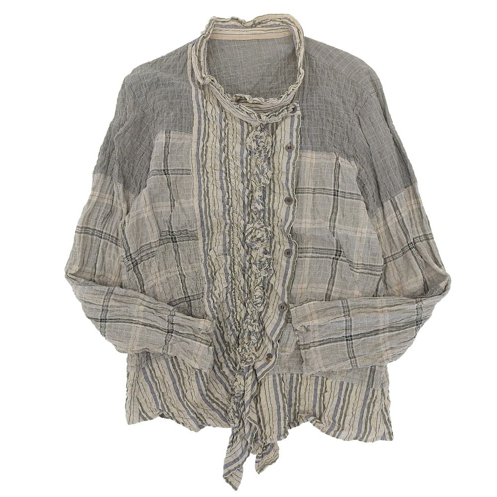 Haat ハート チェック 絞り加工 長袖 ブラウス トップス レディース ベージュ系 3 HA63FJ513 3