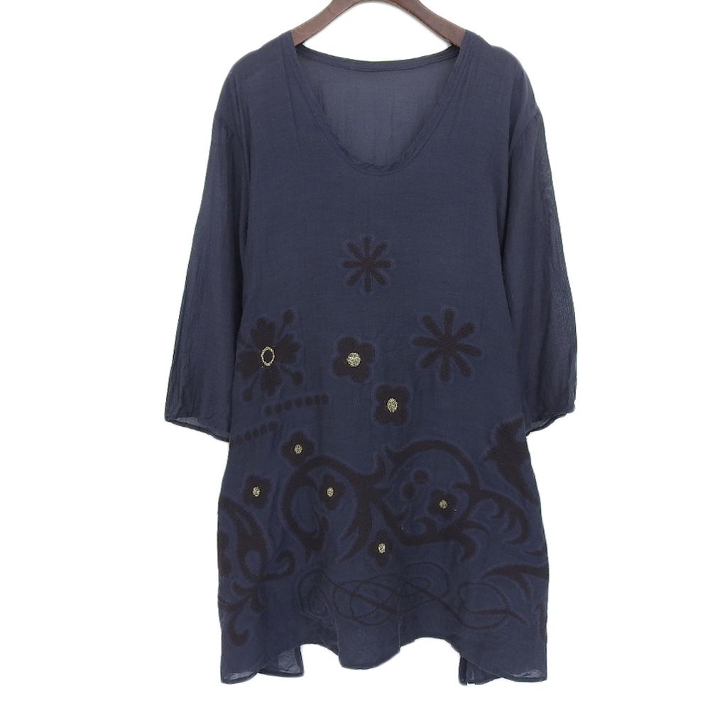 Haat ハート 花柄 バックリボン 七分袖チュニック トップス レディース ネイビー 3 HA71FJ647 36