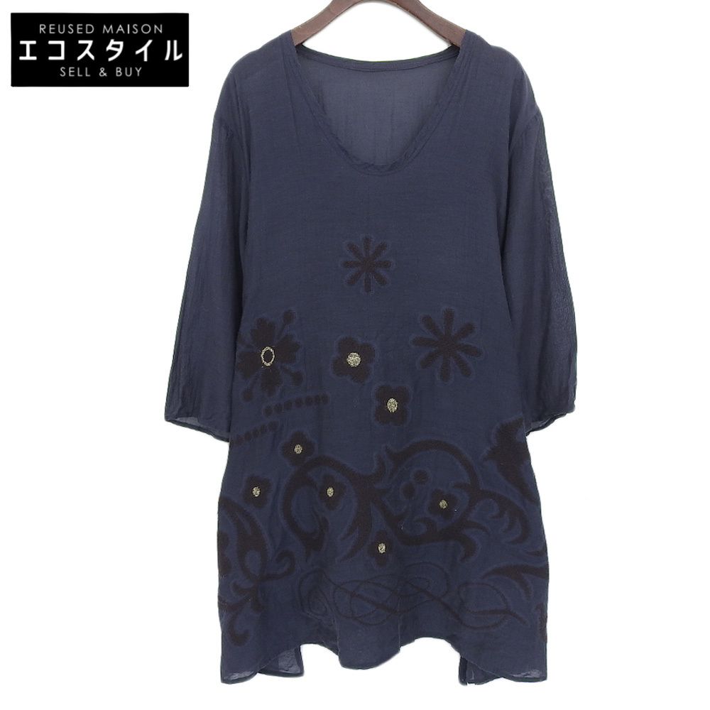 Haat ハート 花柄 バックリボン 七分袖チュニック トップス レディース ネイビー 3 HA71FJ647 36