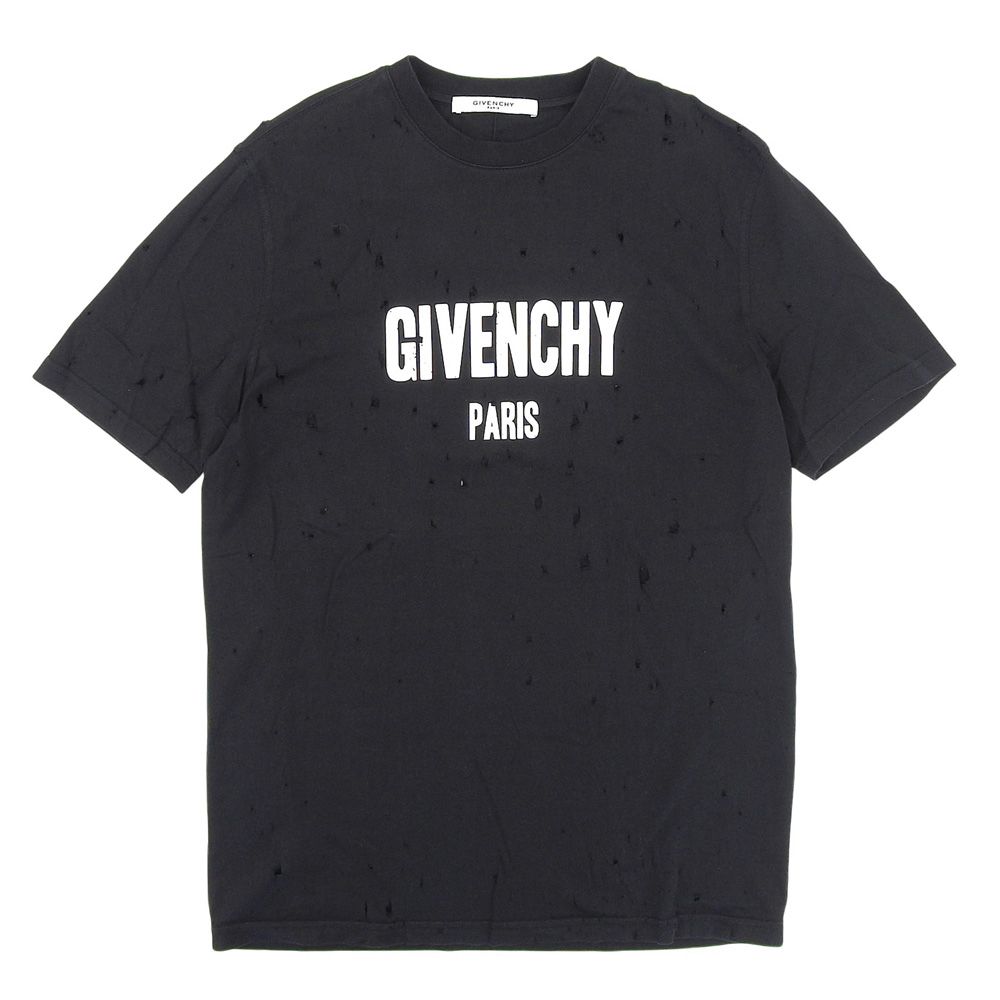 GIVENCHY ジバンシィ コットン デストロイ加工 半袖 Tシャツ トップス レディース 黒 ブラック XS BW7000D3015 XS