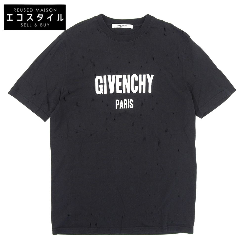 GIVENCHY ジバンシィ コットン デストロイ加工 半袖 Tシャツ トップス レディース 黒 ブラック XS BW7000D3015 XS